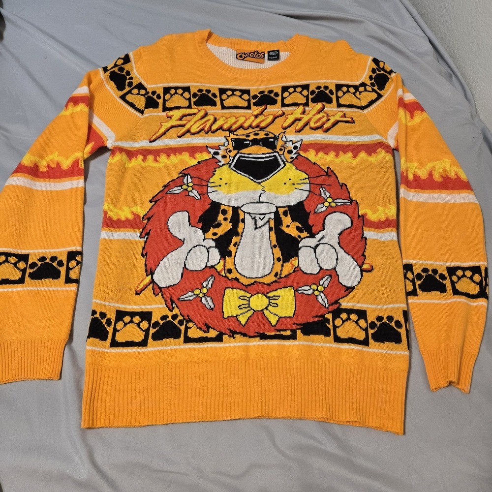 Cheetos Flamin Hot Ugly Christmas Sweater Box Lunch Size Large